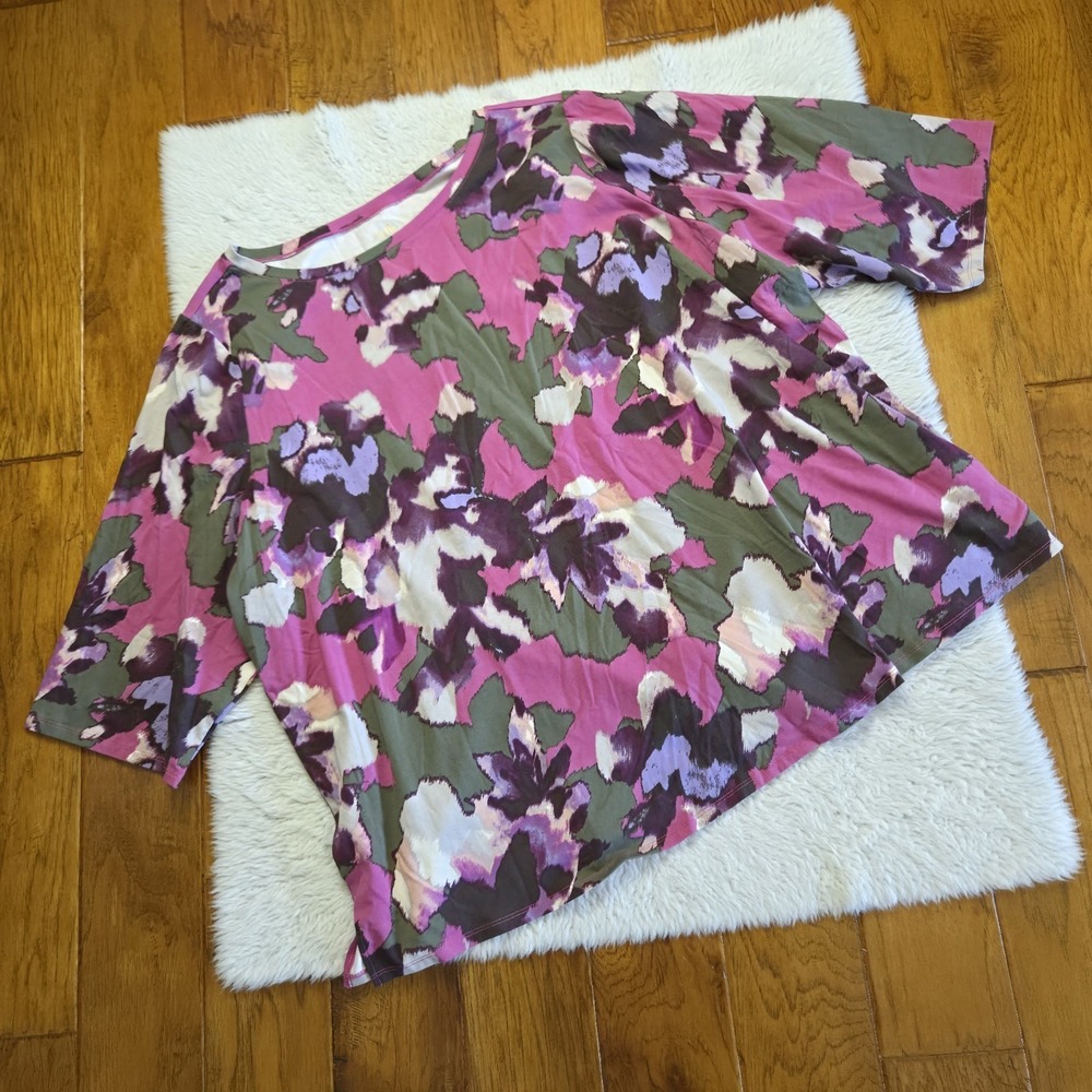Belle Kim Gravel Blouse Shirt Women's Plus 5X Cotton Modal Abstract Print